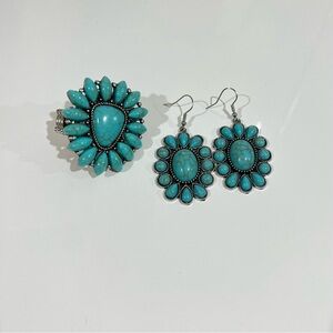 Buckle Blue and Silver Ring with Turquoise Cluster Design